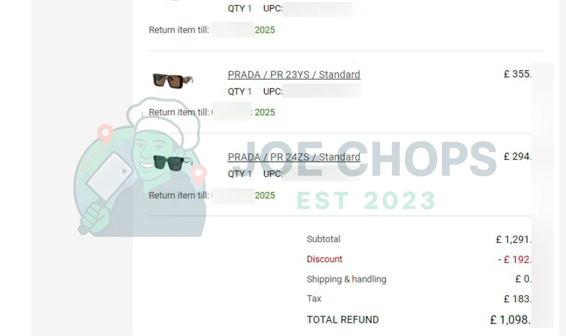 Sunglass Hut Order Success